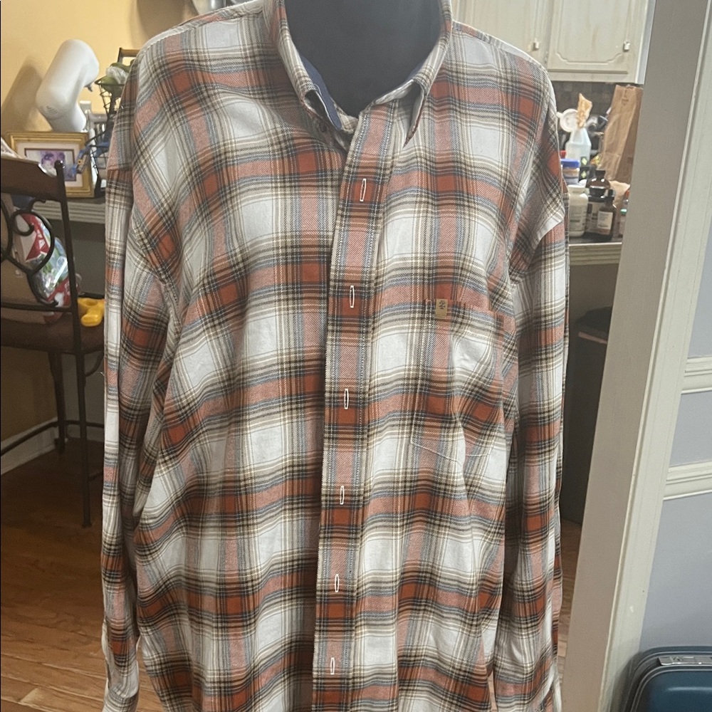 Izod Men's Casual Plaid Shirt - Orange and White